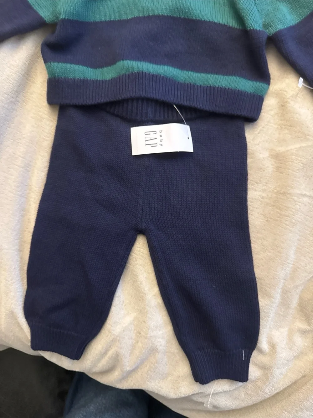 Baby Gap Boys NWT 0-3 Months Green Navy Strip Sweater Knit Pant Set